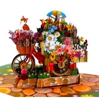 Handmade 3D Pop Up Cat Bike Flower Cart Birthday, Mother's Day, New Home House, Wedding Anniversary, Valentines Day, Retirement, Holiday Blank Celebrations